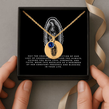 Custom Virgen Mary Coin Necklace With Birthstone