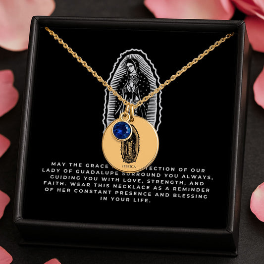 Custom Virgen Mary Coin Necklace With Birthstone